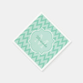 Serviette En Papier Trendy Mint Green Chevron Zigzag Nom et Monogramme (Coin)