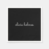 Serviette En Papier Trendy Monogram | Name de script noir moderne (Devant)