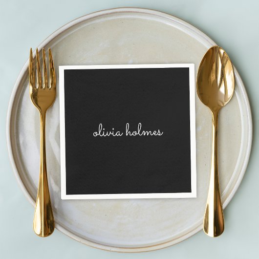 Serviette En Papier Trendy Monogram | Name de script noir moderne