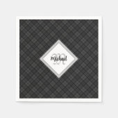 Serviette En Papier Trendy noir blanc tartan Personnaliser Monogramme (Devant)