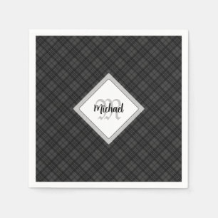 Serviette En Papier Trendy noir blanc tartan Personnaliser Monogramme