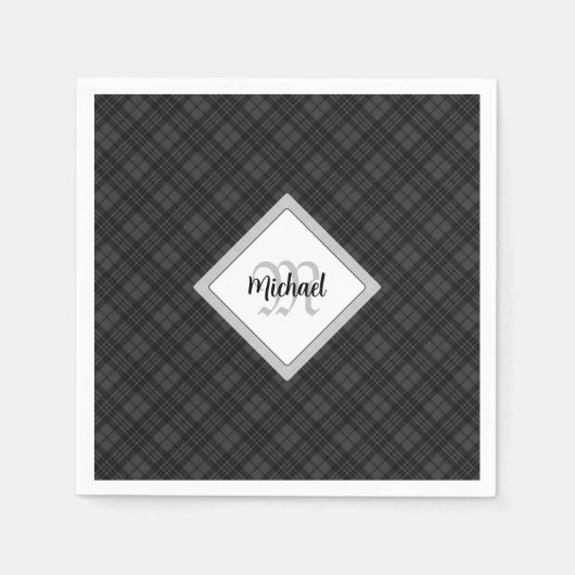 Serviette En Papier Trendy noir blanc tartan Personnaliser Monogramme (Devant)