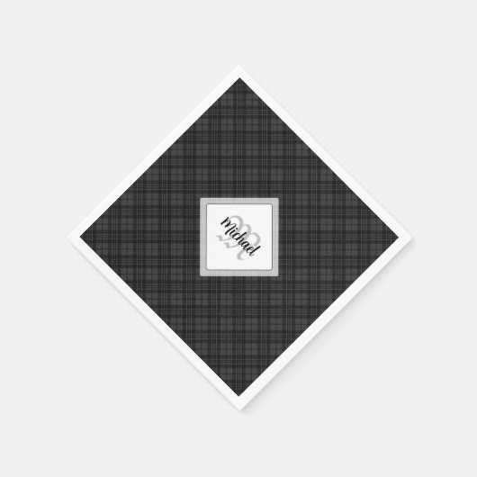 Serviette En Papier Trendy noir blanc tartan Personnaliser Monogramme (Coin)