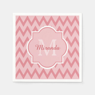 Serviette En Papier Trendy Pink Chevron Zigzag Nom et Monogramme