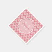 Serviette En Papier Trendy Pink Chevron Zigzag Nom et Monogramme (Coin)