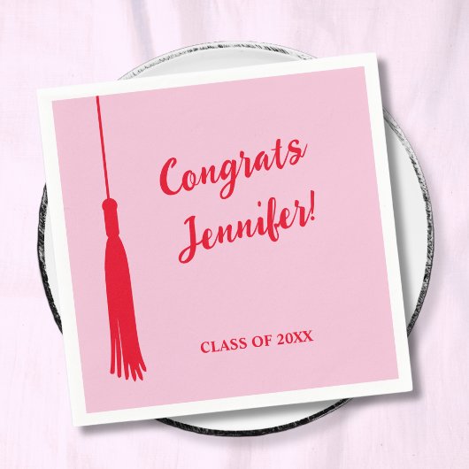 Serviette En Papier Trendy Pink & Red 2024 Grad Tassel Grad Grad Grad
