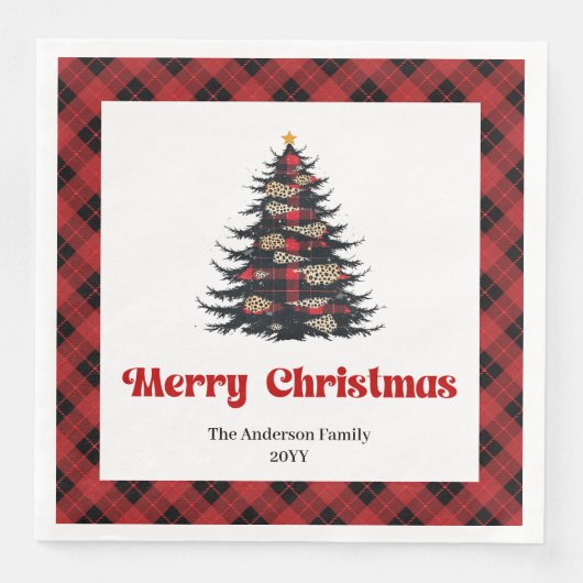 Serviette En Papier Trendy Red Black Plaid Napkin Custom Christmas (Devant)