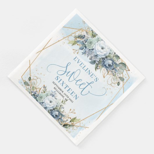 Serviette En Papier Trendy Sweet Sixteen Dusty Blue Floral Table (Coin)