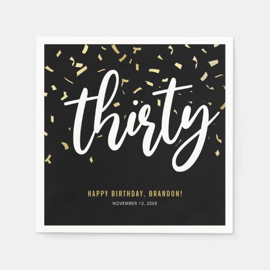 Serviette En Papier Trente Black Gold 30e fête d'anniversaire (Devant)