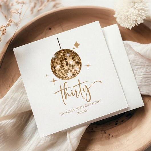 Serviette En Papier Trente Gold Disco Ball 30e fête d'anniversaire