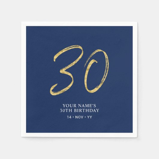 Serviette En Papier Trente | Gold & Navy Blue Lettering 30th Birthday (Devant)