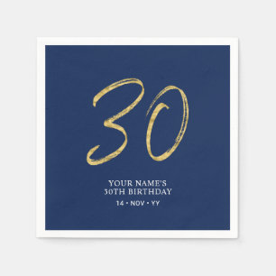 Serviette En Papier Trente   lettrage or et bleu marine 30e anniversai