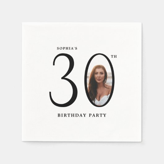 Serviette En Papier Trente photo minimale 30e anniversaire (Devant)