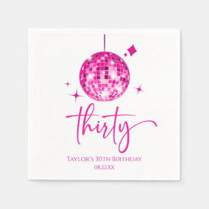 Serviette En Papier Trente Pink Disco Ball 30e fête d'anniversaire