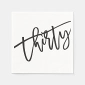 Serviette En Papier TRENTE script moderne noir blanc 30ème fête (Devant)