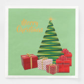 Serviette En Papier Très Joyeux Noël - Arbre avec des cadeaux sur un (Devant)