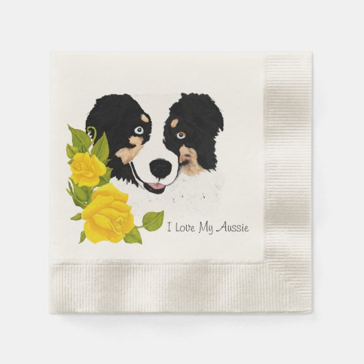 Serviette En Papier Tri noir Aussie et Roses jaunes (Devant)