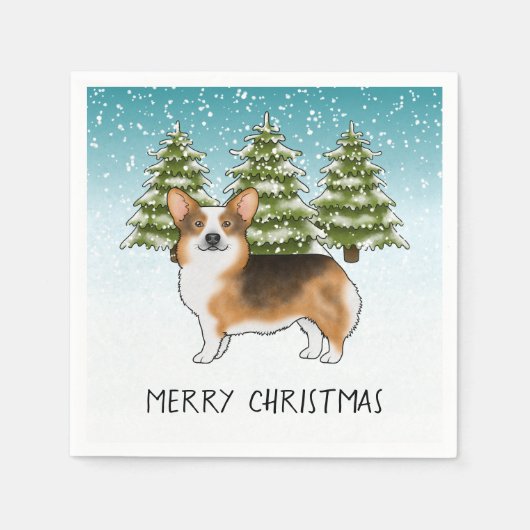 Serviette En Papier Tri Pembroke Corgi à tête rouge Noël d'hiver (Devant)