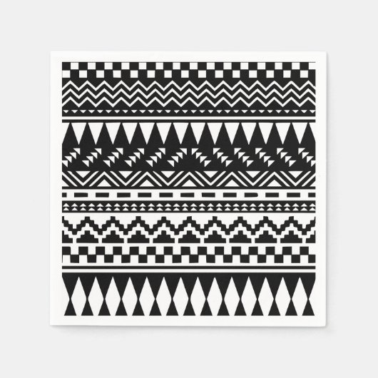 Serviette En Papier Tribal Aztèque noir et blanc (Devant)