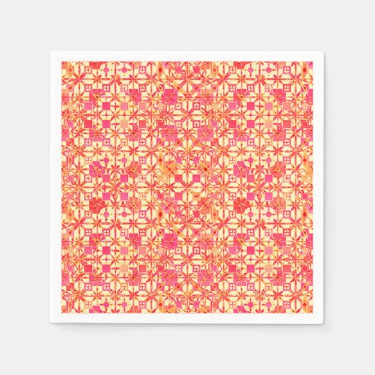Serviette En Papier Tribal Batik - orange, corail rose et fuchsia (Devant)