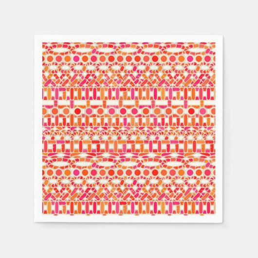 Serviette En Papier Tribal Batik - tons orange et rose (Devant)