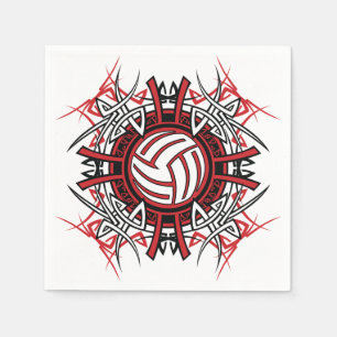 Serviette En Papier Tribal de volleyball Mandala Sports rouges et noir