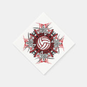 Serviette En Papier Tribal de volleyball Mandala Sports rouges et noir (Coin)