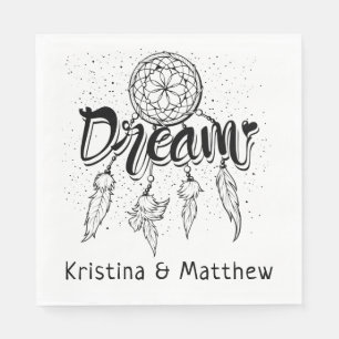 Serviette En Papier Tribal Dreamcatcher Black White Boho Mariage