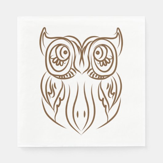 Serviette En Papier Tribal Owl Line Art moderne Brown Abstrait (Devant)