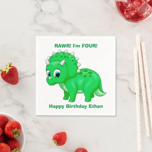 Serviette En Papier Tricératops Bébé Vert Cute Dinosaur (En situation)