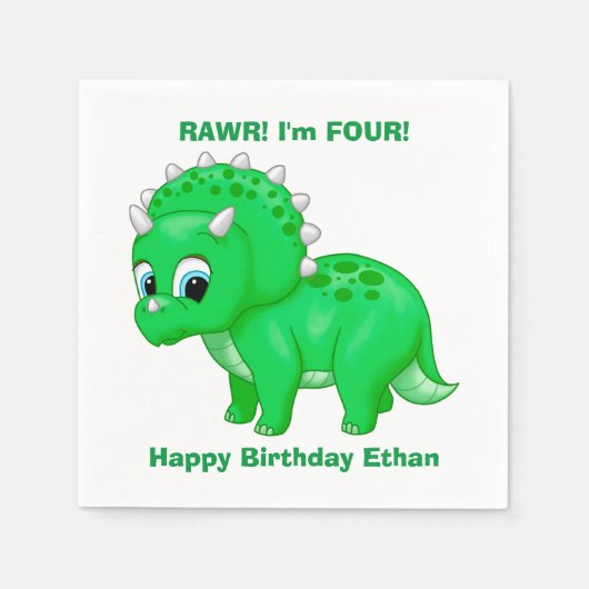 Serviette En Papier Tricératops Bébé Vert Cute Dinosaur (Devant)