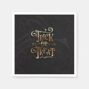 Serviette En Papier Trick or Treat Crânes Soirée Halloween Noir et Or