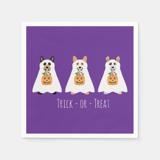 Serviette En Papier Trick Ou Treat Corgi Ghost Dogs Halloween (Devant)