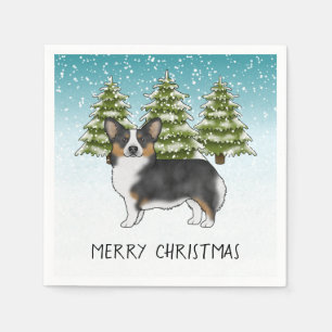 Serviette En Papier Tricolore noir Pembroke Corgi Chien hiver Noël