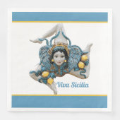 Serviette En Papier Trinacria de Sicile Sicilia Bleu et Jaune (Devant)