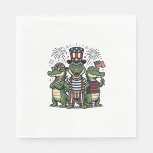 Serviette En Papier Trio d'alligators patriotiques vintage T-shirt du