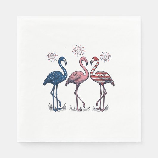 Serviette En Papier Trio de flamants patriotiques dessin de gravure vi (Devant)