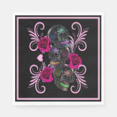 Serviette En Papier Triple Jour Noir Des Crânes Morts Roses Rose (Devant)