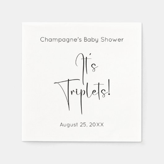 Serviette En Papier Triplets Baby shower de script moderne (Devant)