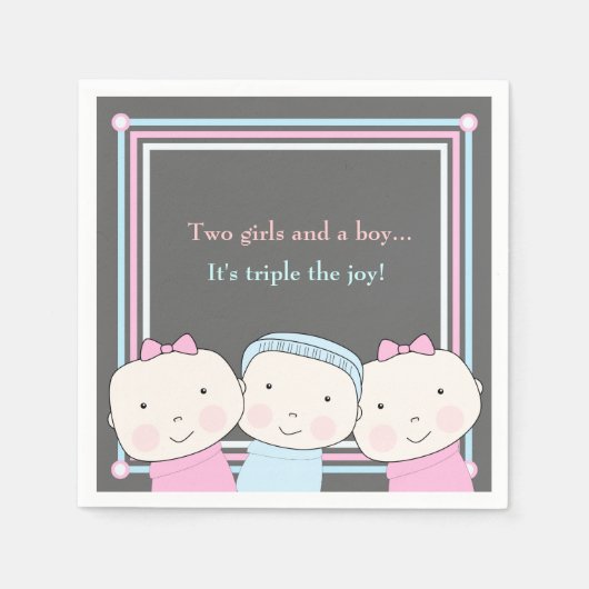 Serviette En Papier Triplets Garçon rose Bleu Bébé Joy Napkin (Devant)
