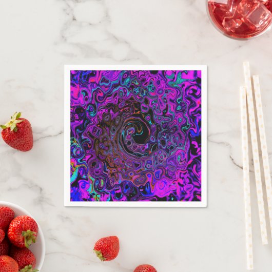 Serviette En Papier Trippy Black et Magenta Retro Liquid Swirl (En situation)