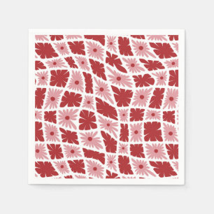 Serviette En Papier Trippy super 60s Flower Checks Rouge rose