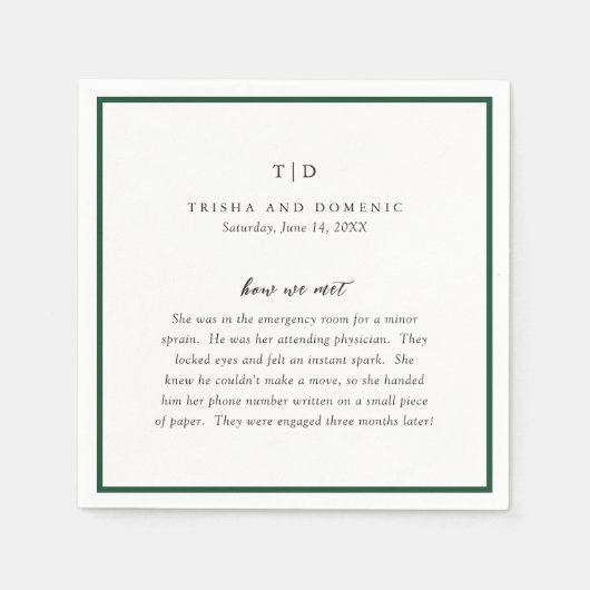 Serviette En Papier Trisha Emerald Green Mariage moderne (Devant)