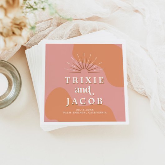 Serviette En Papier TRIXIE Retro 70's Super rose et Mariage orange