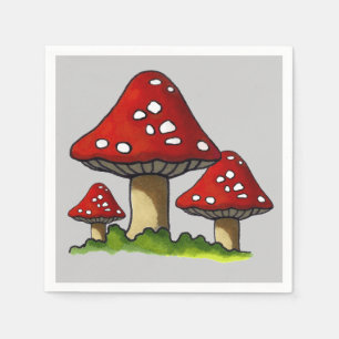 Serviette En Papier Trois champignons, illustration originale