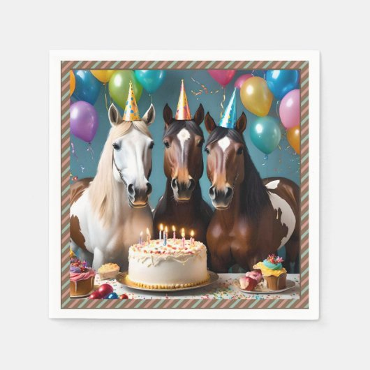 Serviette En Papier Trois Chevaux Piebald fête d'anniversaire, (Devant)