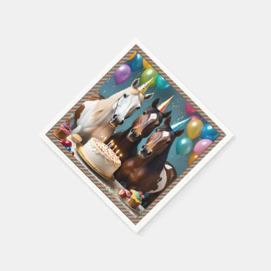 Serviette En Papier Trois Chevaux Piebald fête d'anniversaire, (Coin)