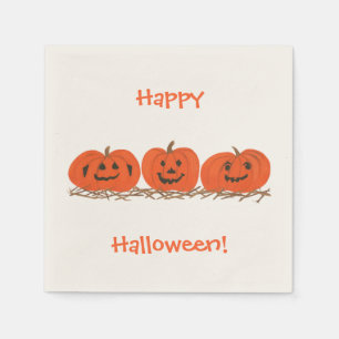 Serviette En Papier Trois citrouilles souriantes Happy Halloween Napki