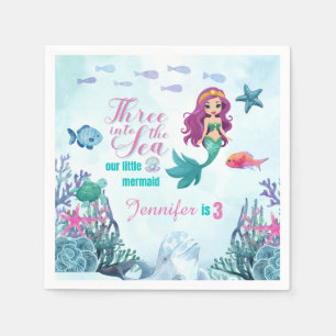 Serviette En Papier Trois dans la mer Sirène Thème 3ème anniversaire p