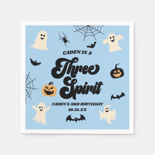 Serviette En Papier Trois Esprit Bleu Halloween 3e fête d'anniversaire (Devant)